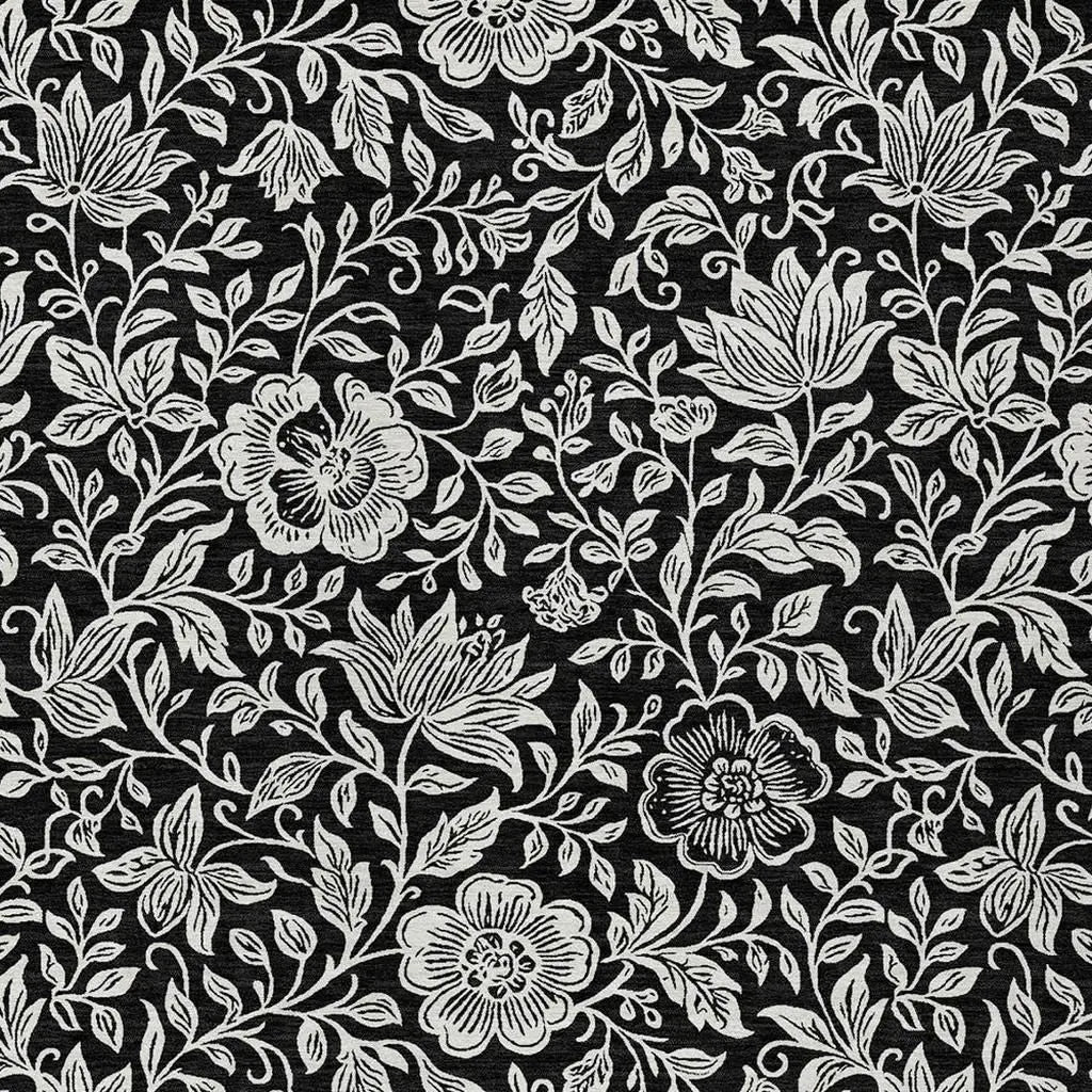 5' X 8' Black And Ivory Floral Washable Indoor Outdoor Area Rug Homeroots Outdoor