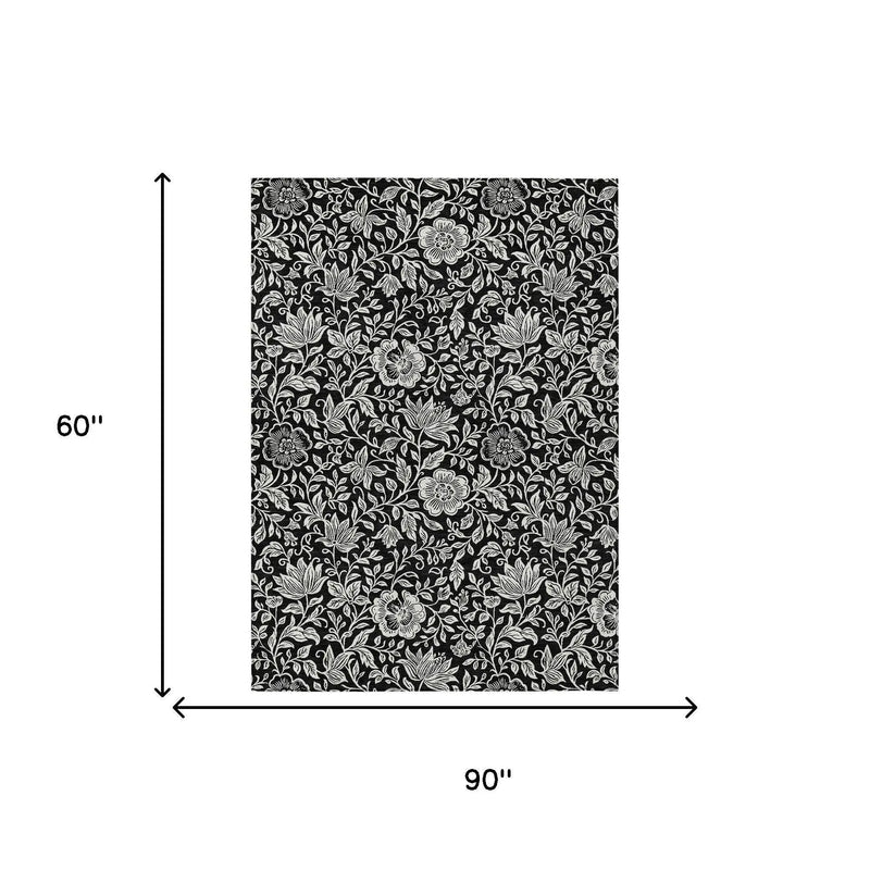 5' X 8' Black And Ivory Floral Washable Indoor Outdoor Area Rug Homeroots Outdoor