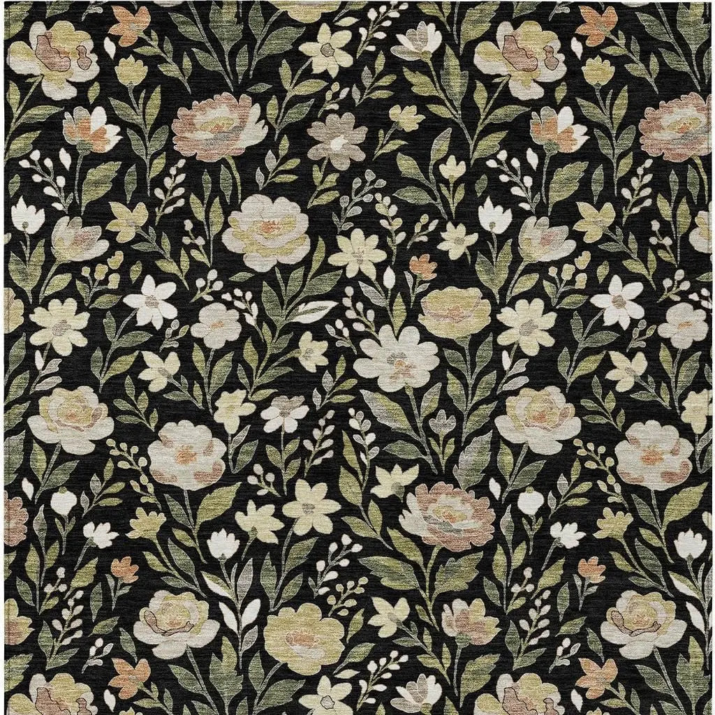 5' X 8' Black And Ivory Floral Washable Indoor Outdoor Area Rug Homeroots Outdoor