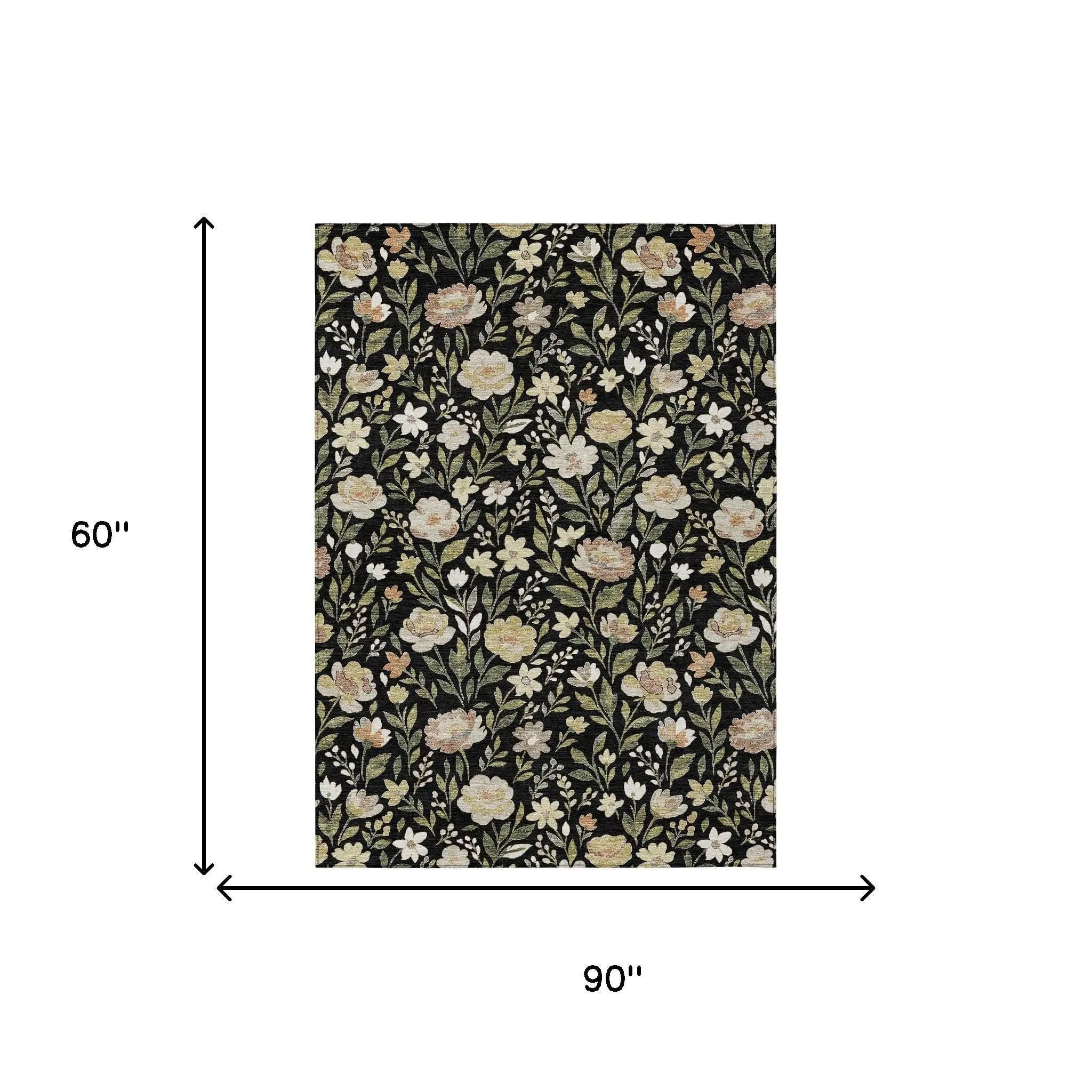 5' X 8' Black And Ivory Floral Washable Indoor Outdoor Area Rug Homeroots Outdoor