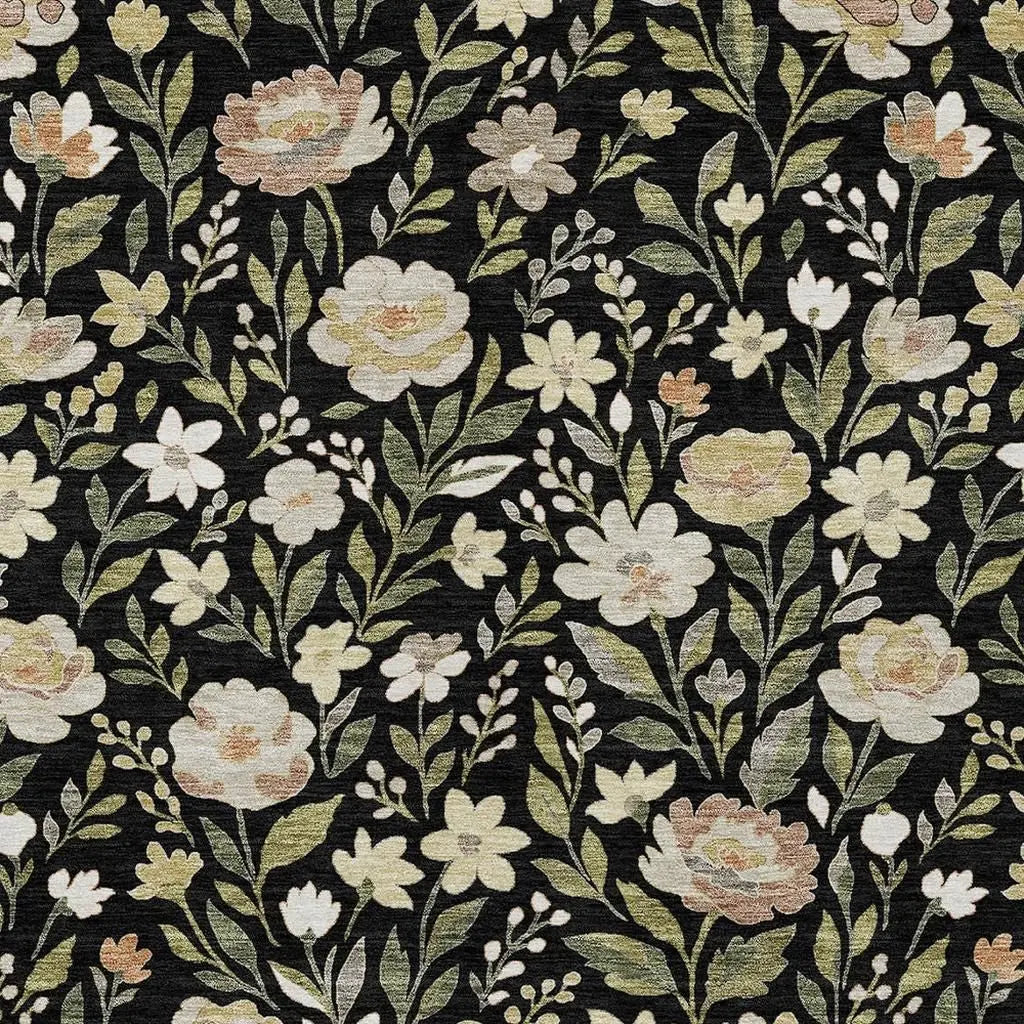 5' X 8' Black And Ivory Floral Washable Indoor Outdoor Area Rug Homeroots Outdoor