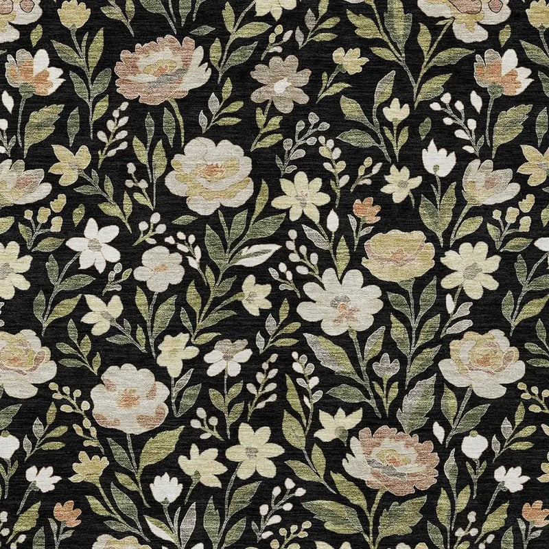 5' X 8' Black And Ivory Floral Washable Indoor Outdoor Area Rug Homeroots Outdoor