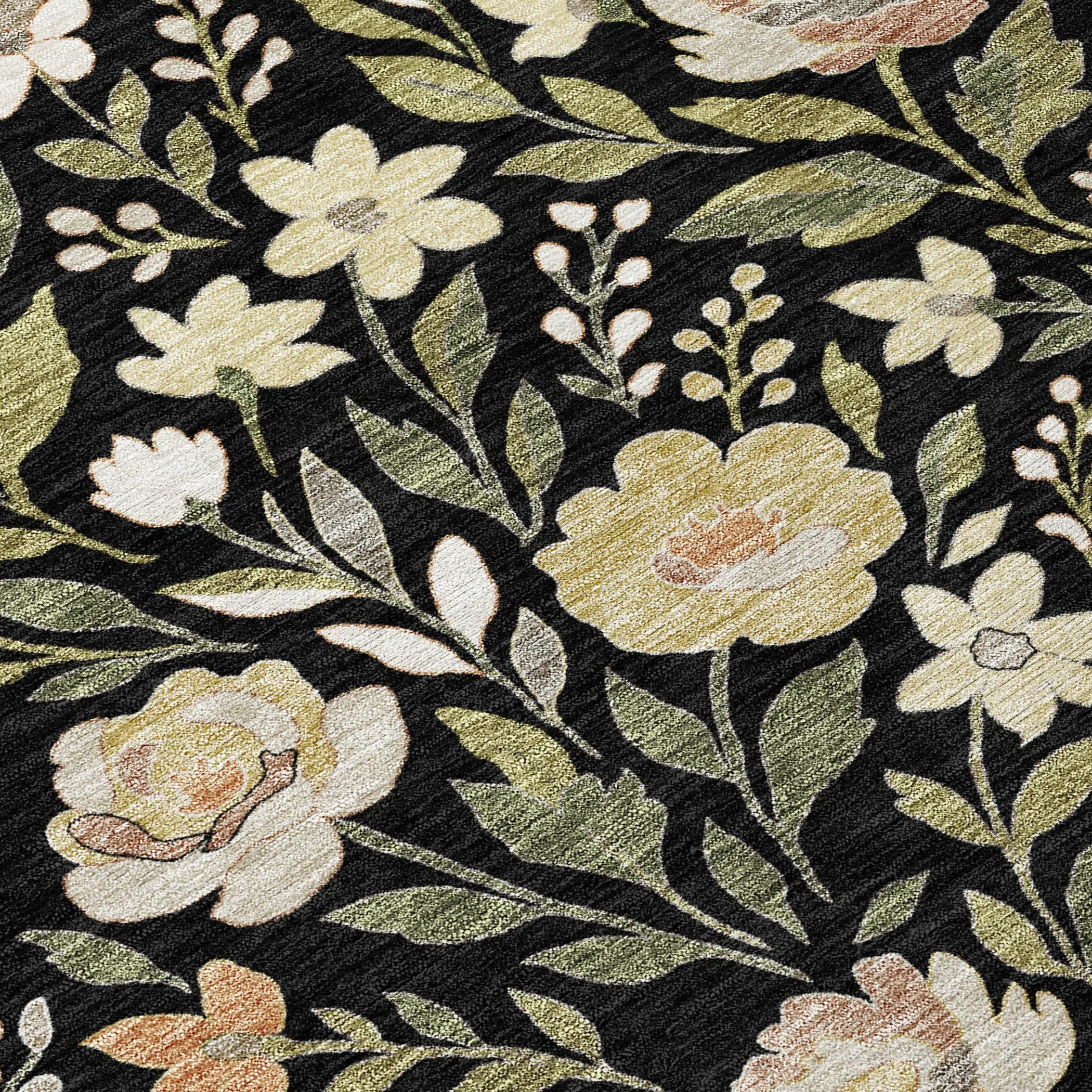 5' X 8' Black And Ivory Floral Washable Indoor Outdoor Area Rug Homeroots Outdoor