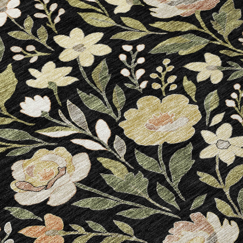 5' X 8' Black And Ivory Floral Washable Indoor Outdoor Area Rug Homeroots Outdoor