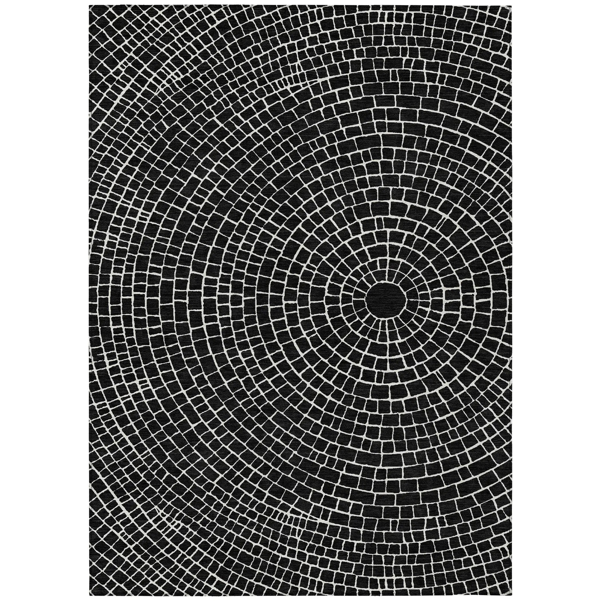 5' X 8' Black And Ivory Geometric Washable Indoor Outdoor Area Rug Homeroots Outdoor