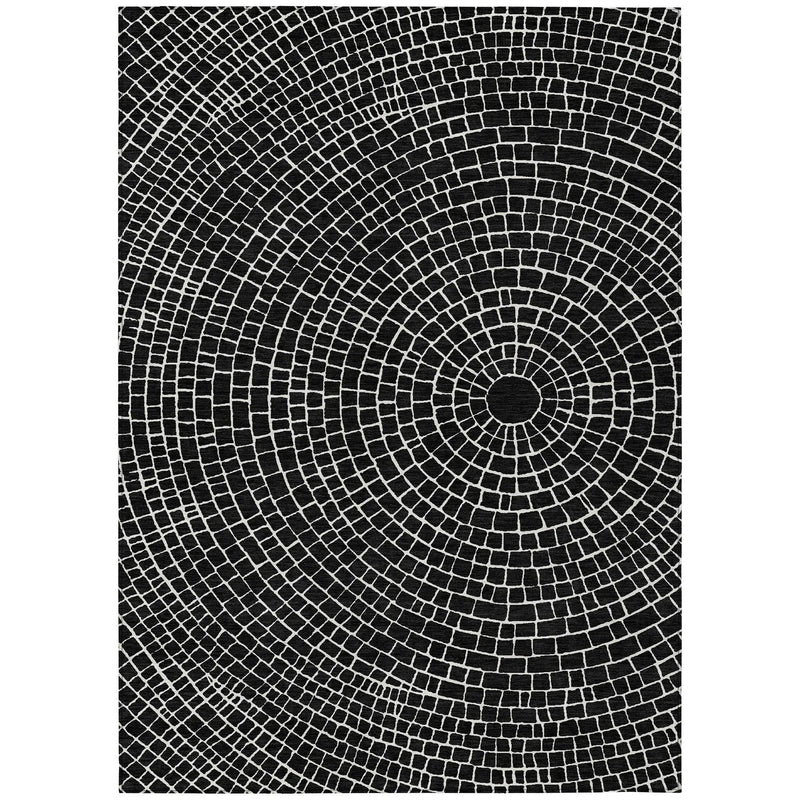 5' X 8' Black And Ivory Geometric Washable Indoor Outdoor Area Rug Homeroots Outdoor
