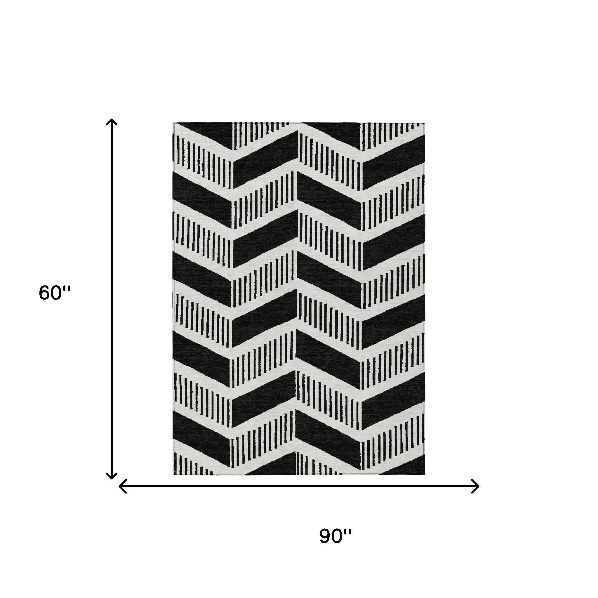 5' X 8' Black And Ivory Geometric Washable Indoor Outdoor Area Rug Homeroots Outdoor