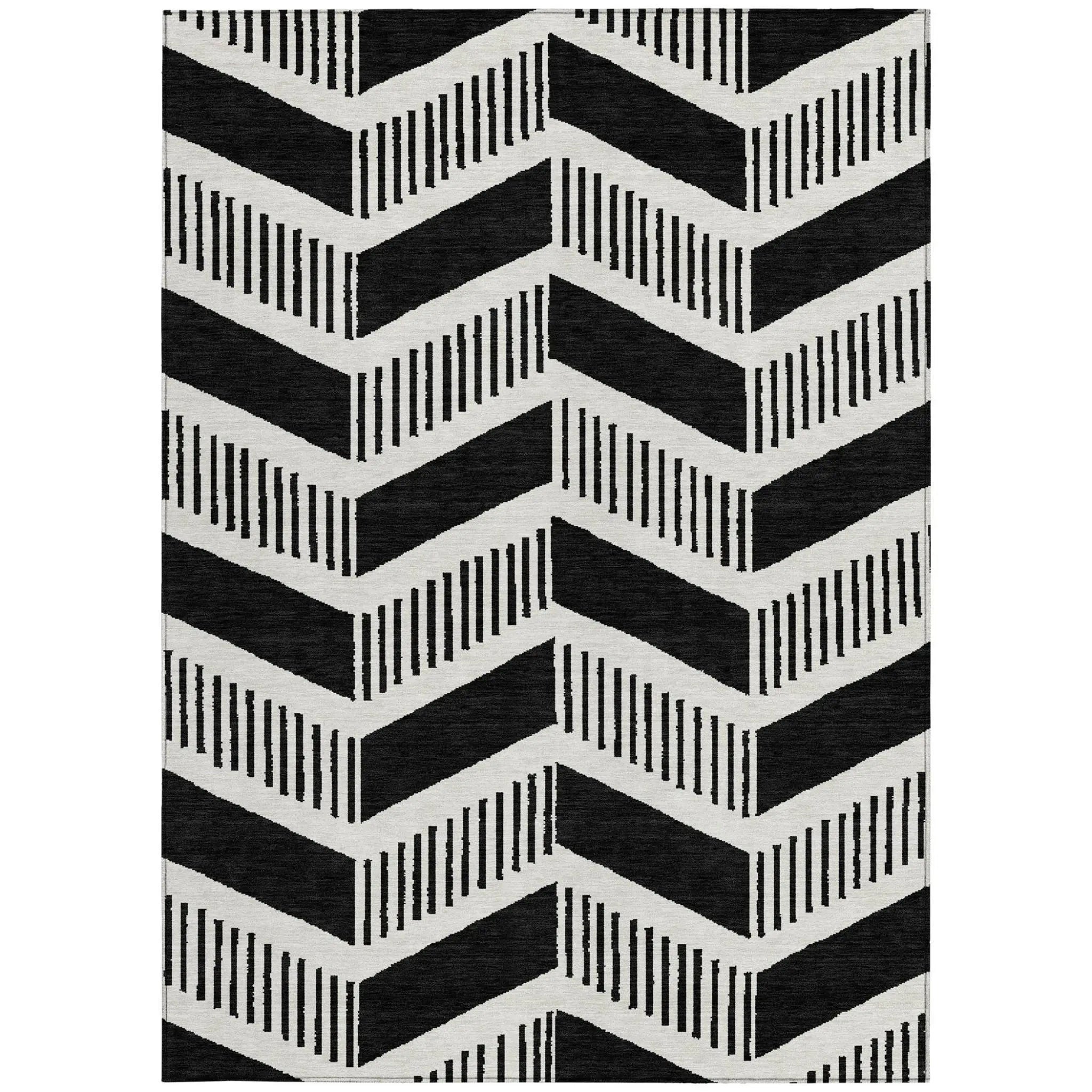 5' X 8' Black And Ivory Geometric Washable Indoor Outdoor Area Rug Homeroots Outdoor