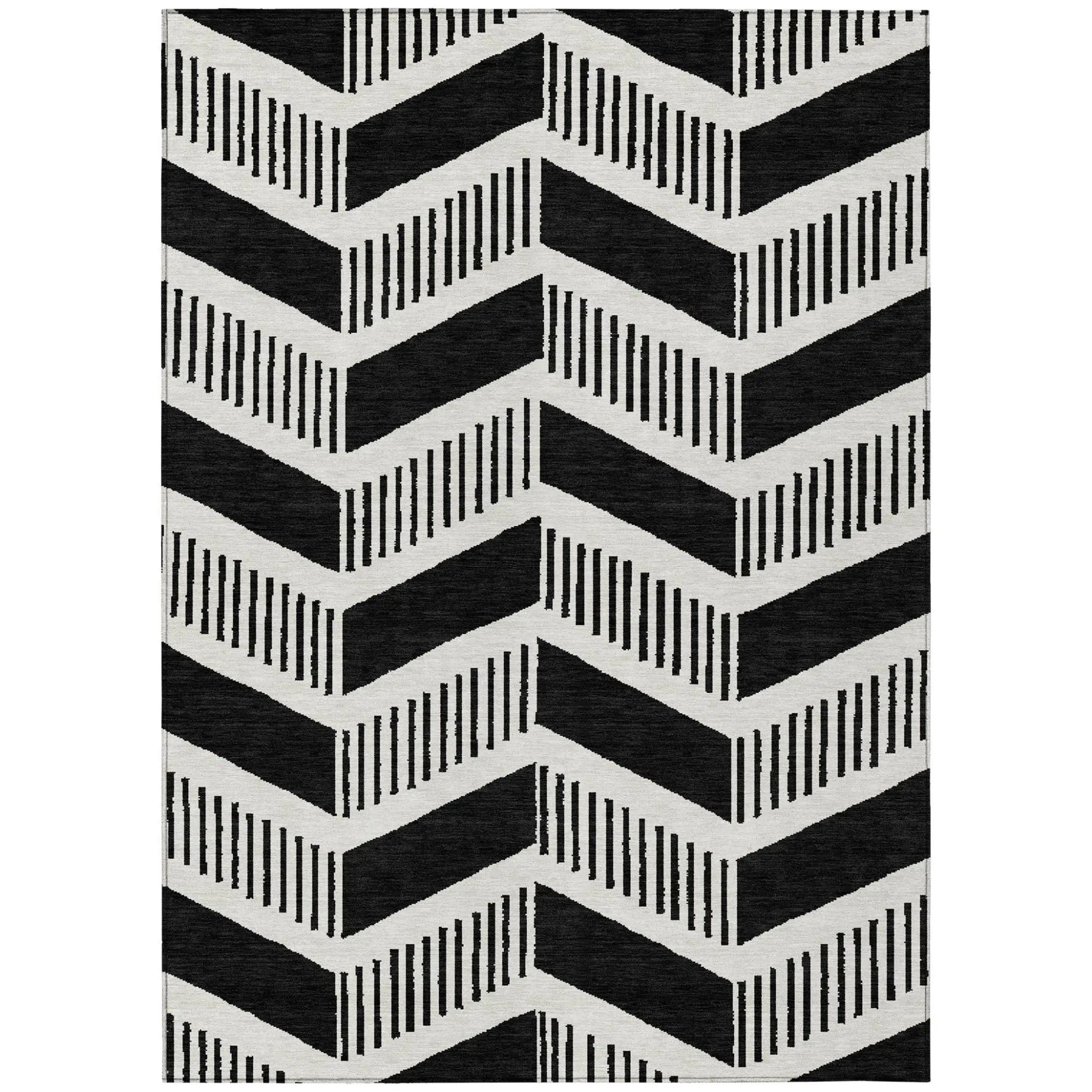 5' X 8' Black And Ivory Geometric Washable Indoor Outdoor Area Rug Homeroots Outdoor