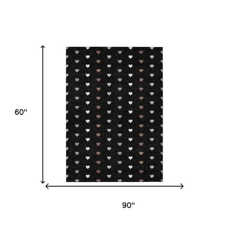5' X 8' Black And Ivory Geometric Washable Indoor Outdoor Area Rug Homeroots Outdoor