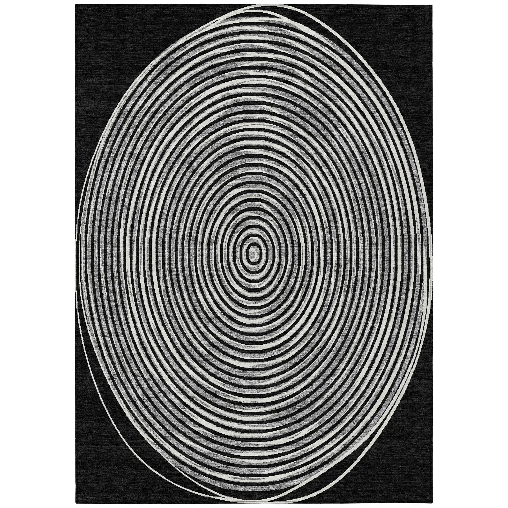 5' X 8' Black And Ivory Geometric Washable Indoor Outdoor Area Rug Homeroots Outdoor