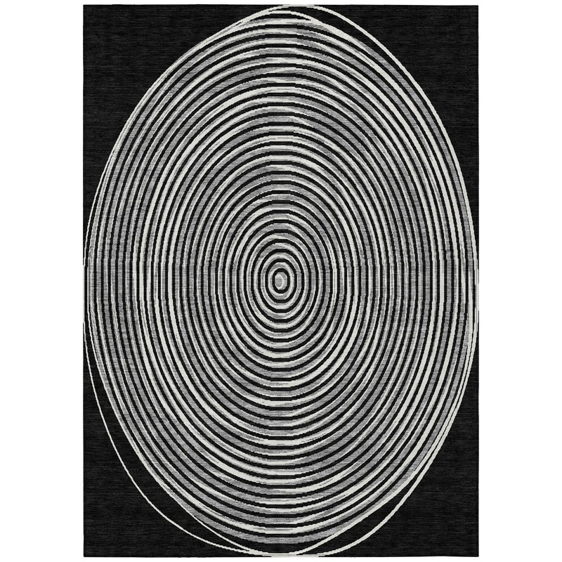 5' X 8' Black And Ivory Geometric Washable Indoor Outdoor Area Rug Homeroots Outdoor