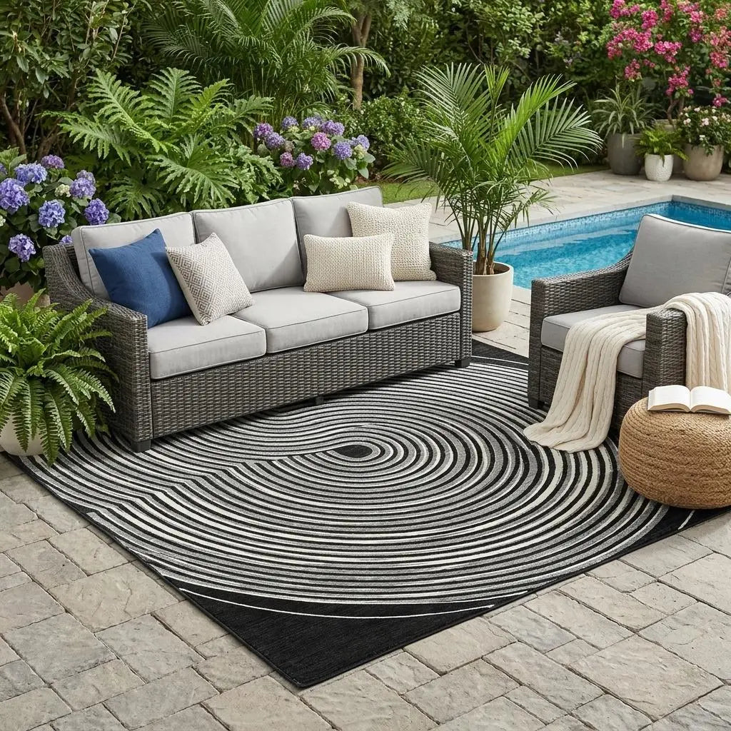 5' X 8' Black And Ivory Geometric Washable Indoor Outdoor Area Rug Homeroots Outdoor