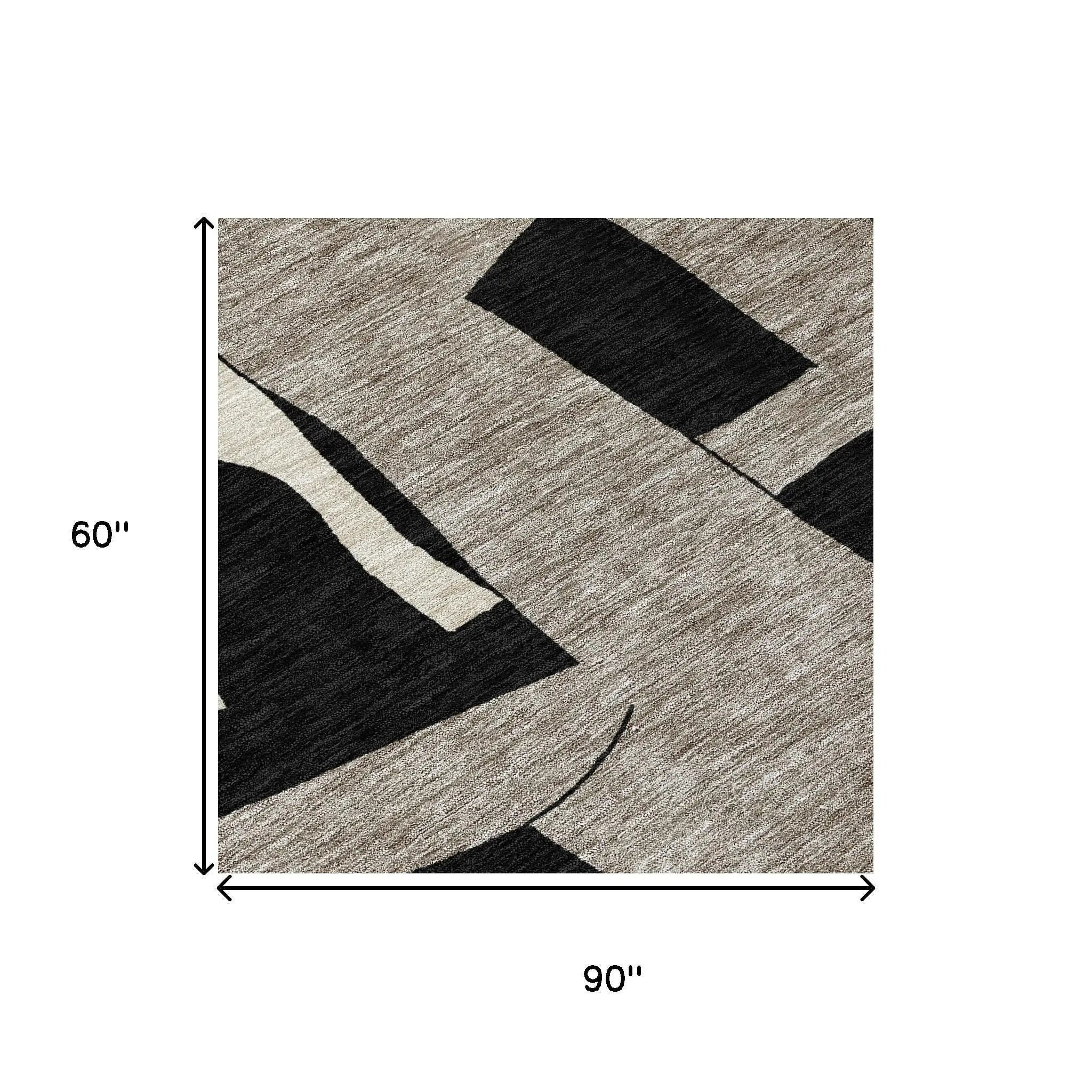 5' X 8' Black And Ivory Geometric Washable Indoor Outdoor Area Rug Homeroots Outdoor