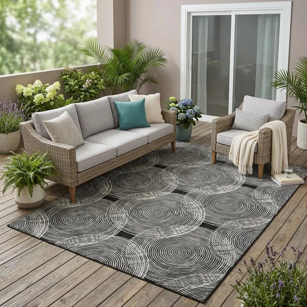 5' X 8' Black And Ivory Geometric Washable Indoor Outdoor Area Rug Homeroots Outdoor