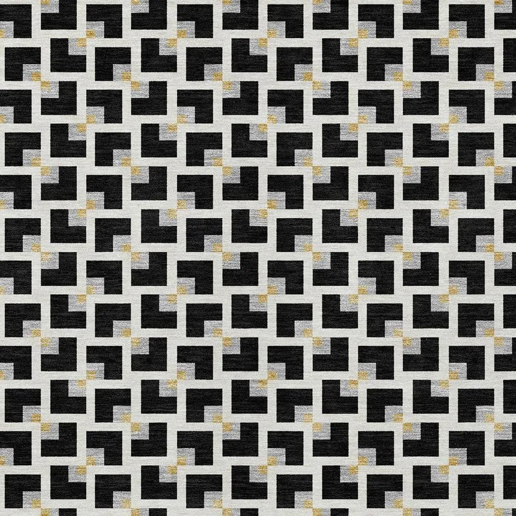 5' X 8' Black And Ivory Geometric Washable Indoor Outdoor Area Rug Homeroots Outdoor