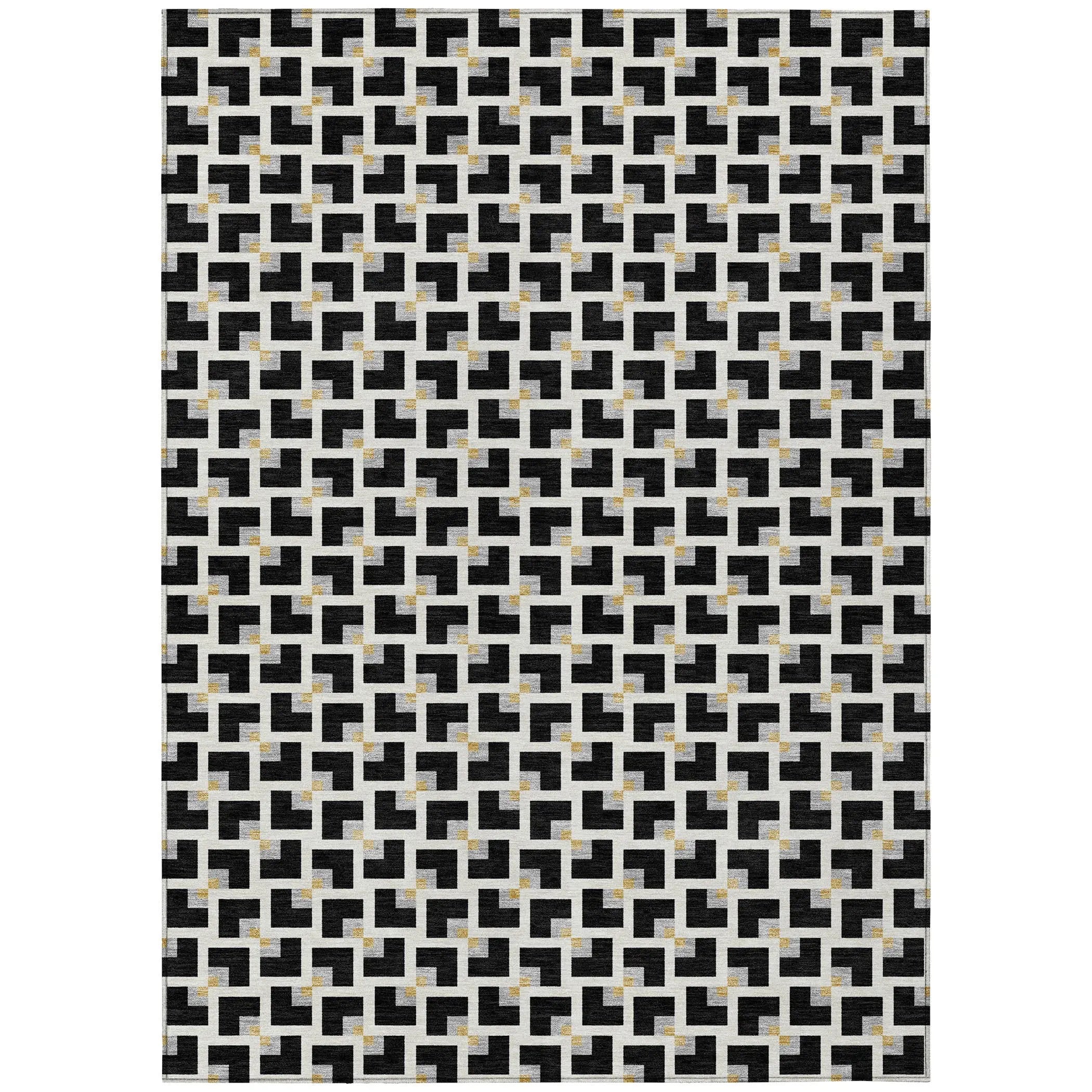 5' X 8' Black And Ivory Geometric Washable Indoor Outdoor Area Rug Homeroots Outdoor