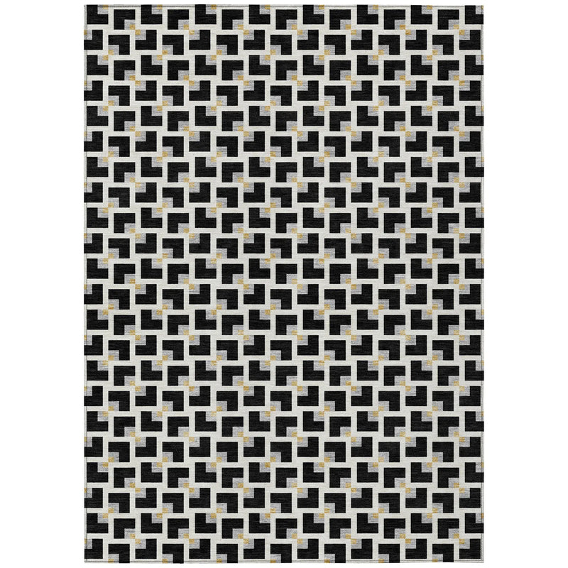 5' X 8' Black And Ivory Geometric Washable Indoor Outdoor Area Rug Homeroots Outdoor