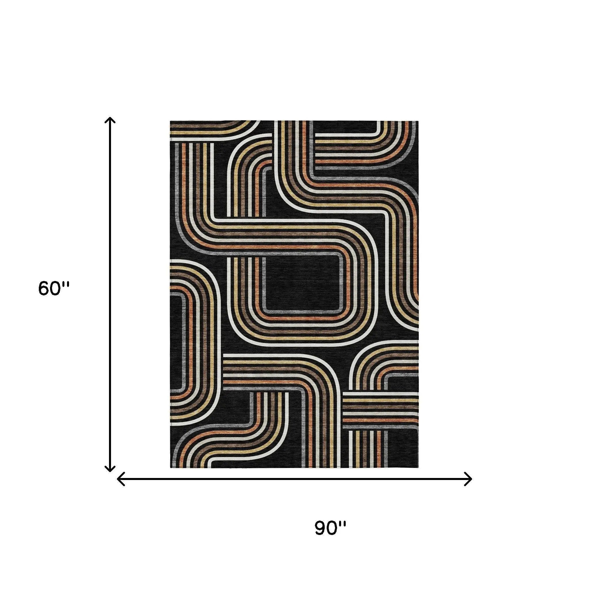 5' X 8' Black And Ivory Geometric Washable Indoor Outdoor Area Rug Homeroots Outdoor
