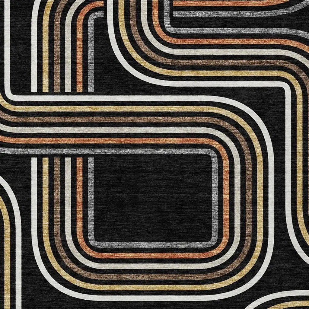 5' X 8' Black And Ivory Geometric Washable Indoor Outdoor Area Rug Homeroots Outdoor