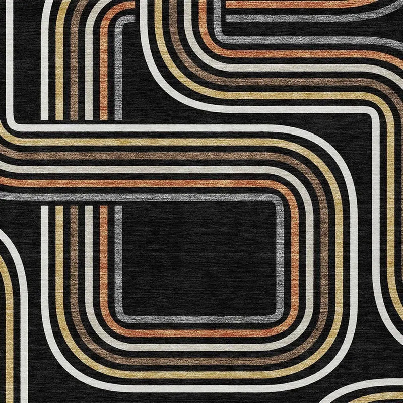 5' X 8' Black And Ivory Geometric Washable Indoor Outdoor Area Rug Homeroots Outdoor