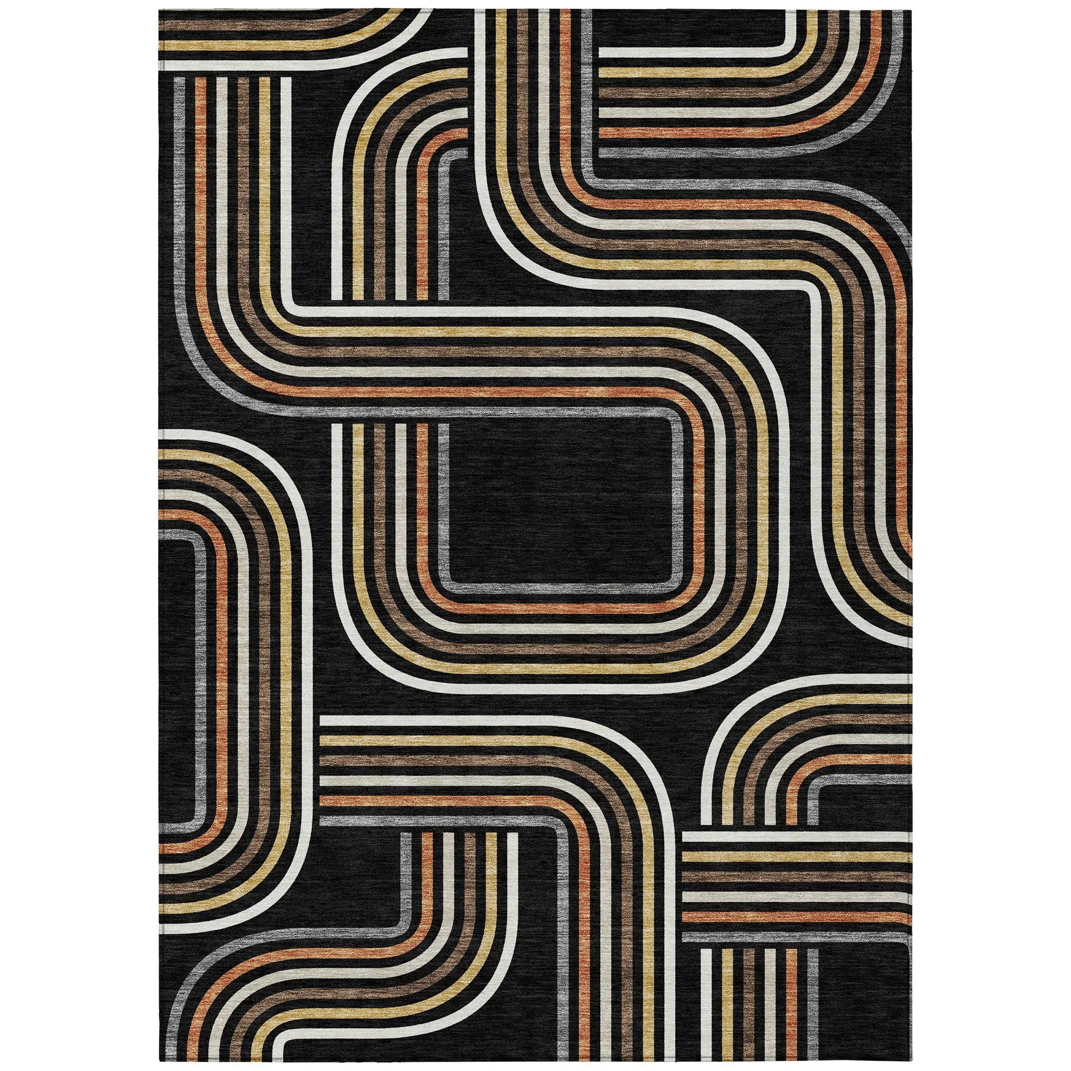 5' X 8' Black And Ivory Geometric Washable Indoor Outdoor Area Rug Homeroots Outdoor