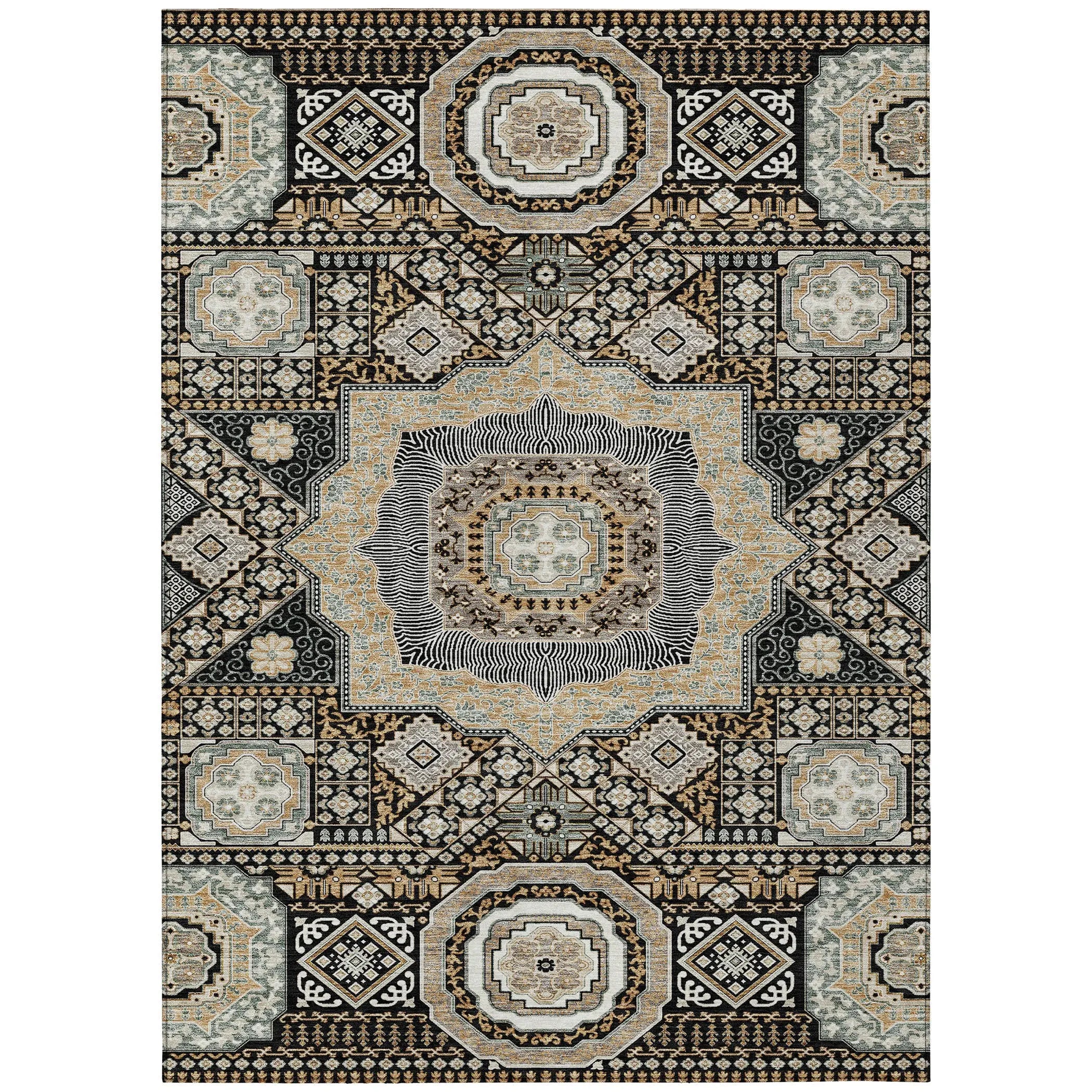 5' X 8' Black And Ivory Oriental Washable Indoor Outdoor Area Rug Homeroots Outdoor