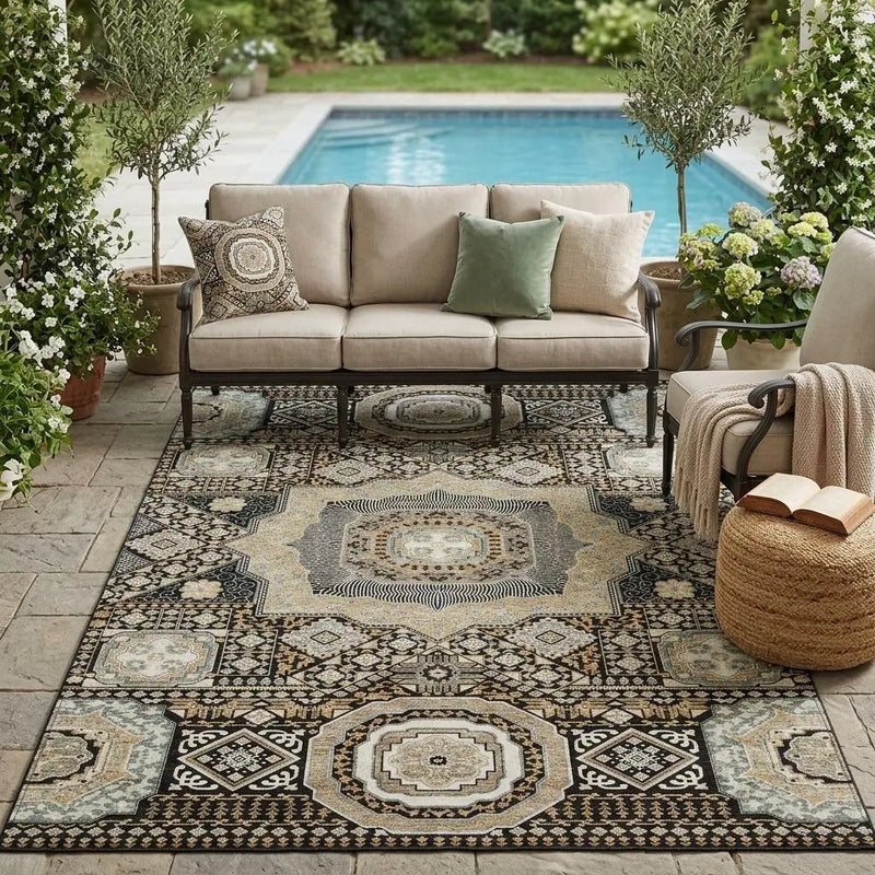 5' X 8' Black And Ivory Oriental Washable Indoor Outdoor Area Rug Homeroots Outdoor