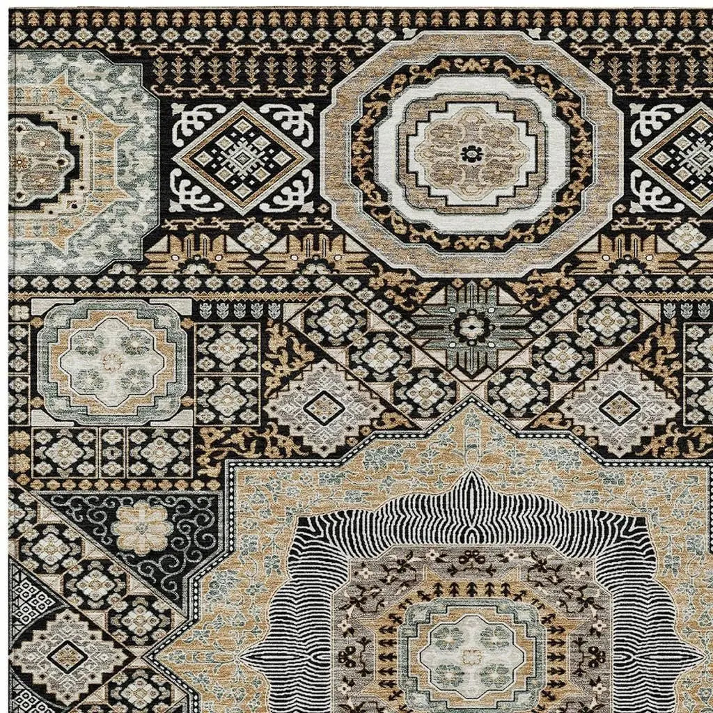 5' X 8' Black And Ivory Oriental Washable Indoor Outdoor Area Rug Homeroots Outdoor