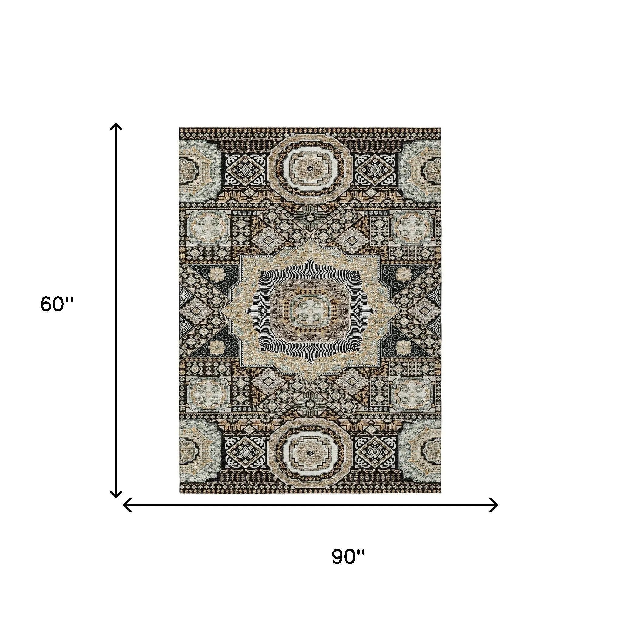 5' X 8' Black And Ivory Oriental Washable Indoor Outdoor Area Rug Homeroots Outdoor