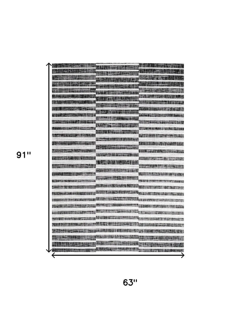 5' X 8' Black And Ivory Striped Indoor Outdoor Area Rug Homeroots Outdoor