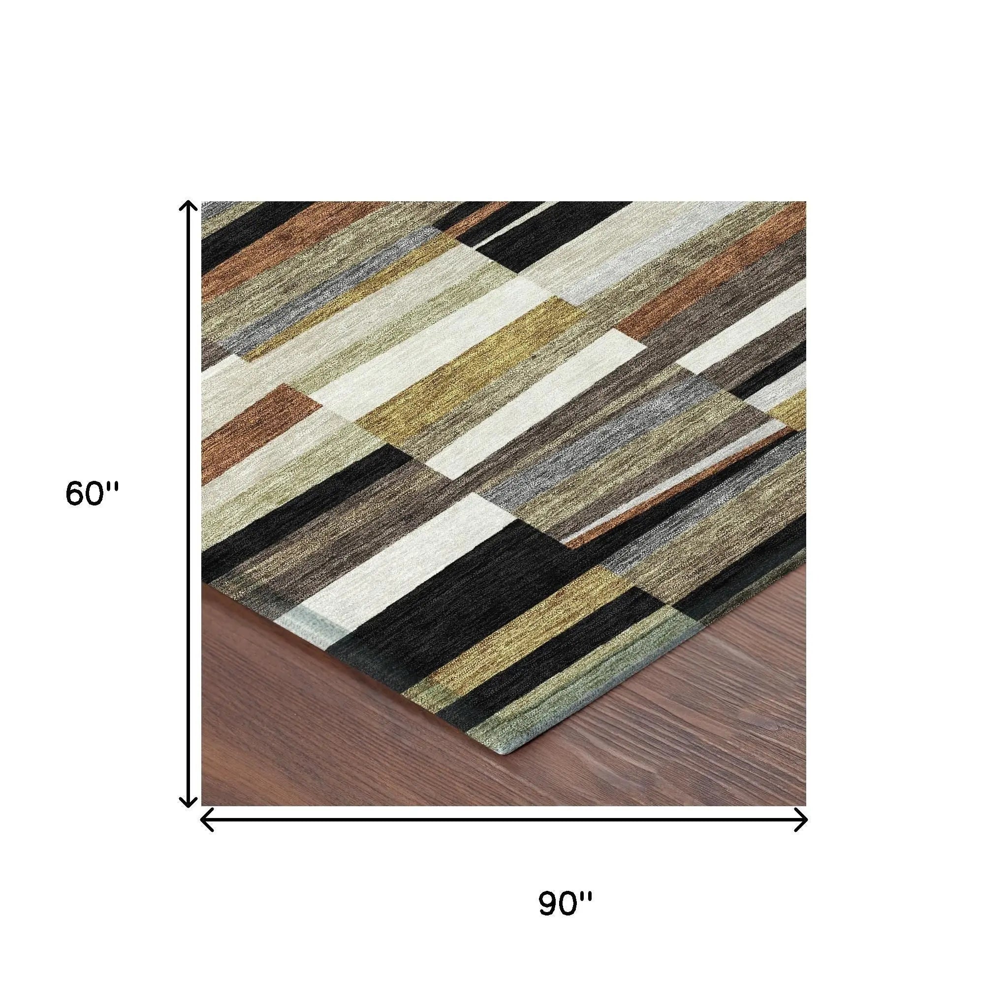 5' X 8' Black And Ivory Striped Washable Indoor Outdoor Area Rug Homeroots Outdoor