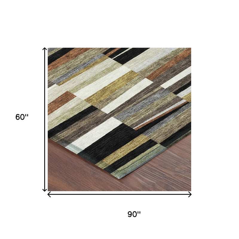 5' X 8' Black And Ivory Striped Washable Indoor Outdoor Area Rug Homeroots Outdoor