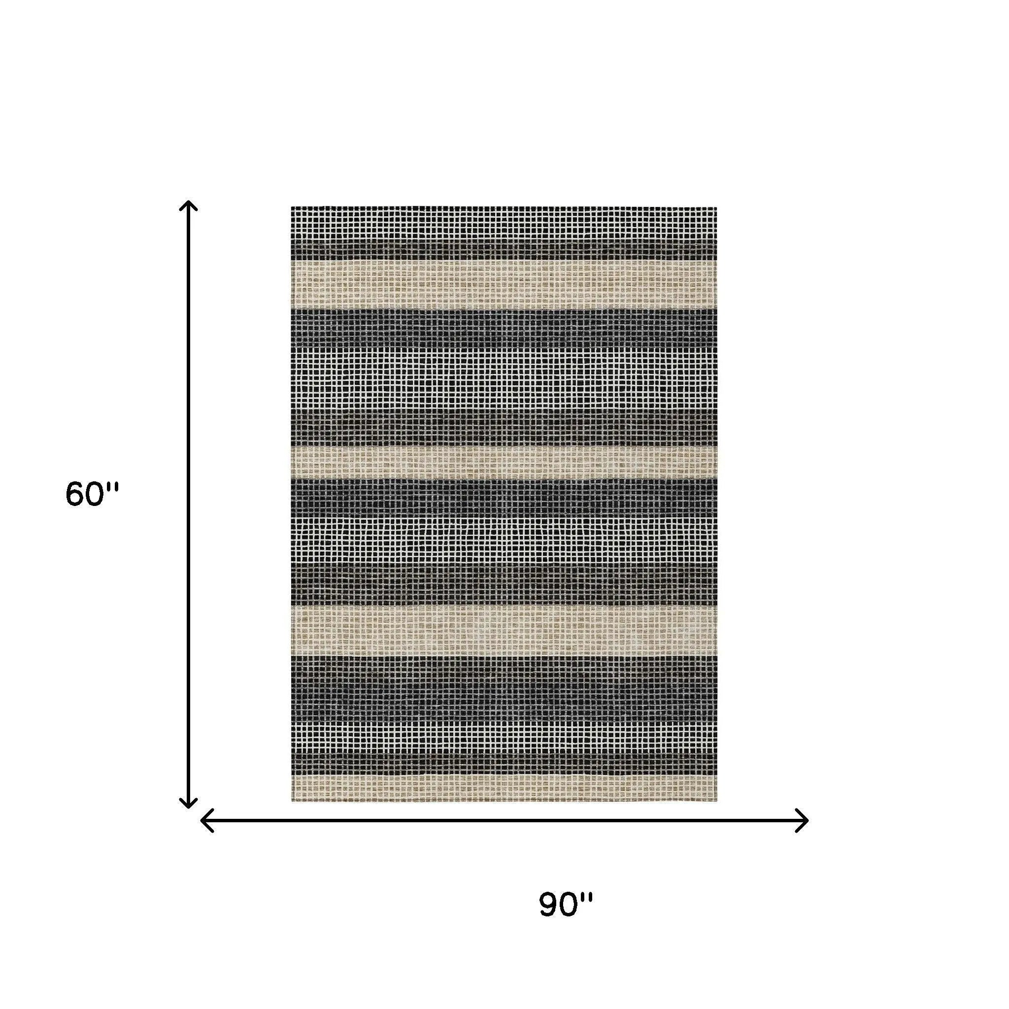 5' X 8' Black And Ivory Striped Washable Indoor Outdoor Area Rug Homeroots Outdoor