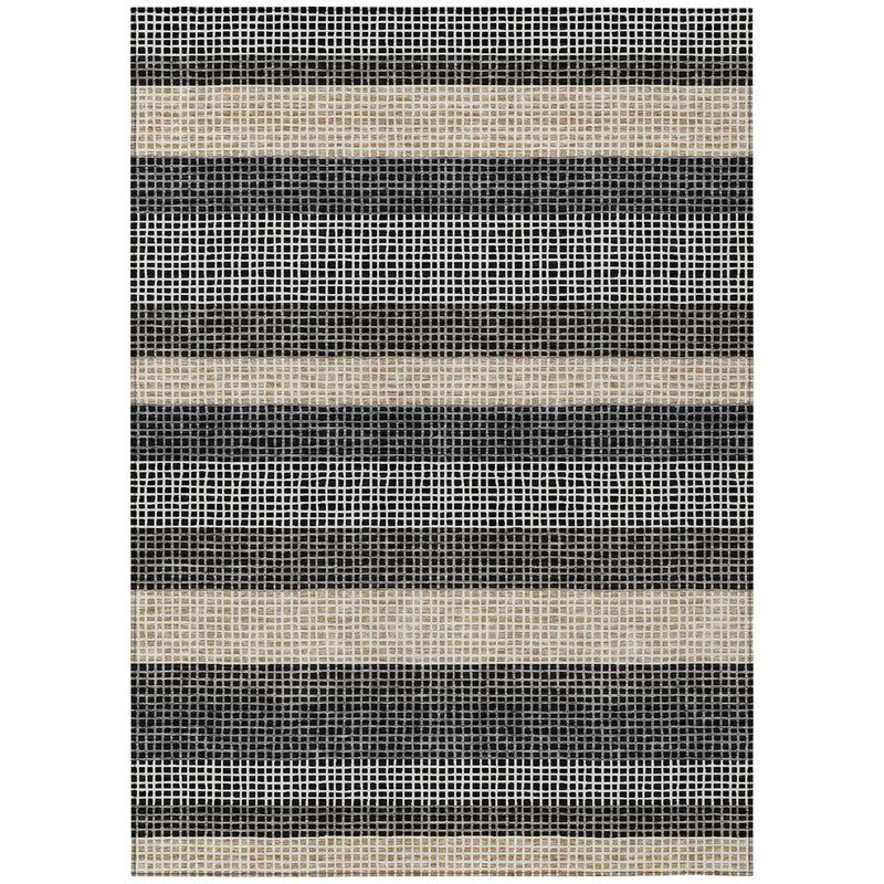 5' X 8' Black And Ivory Striped Washable Indoor Outdoor Area Rug Homeroots Outdoor