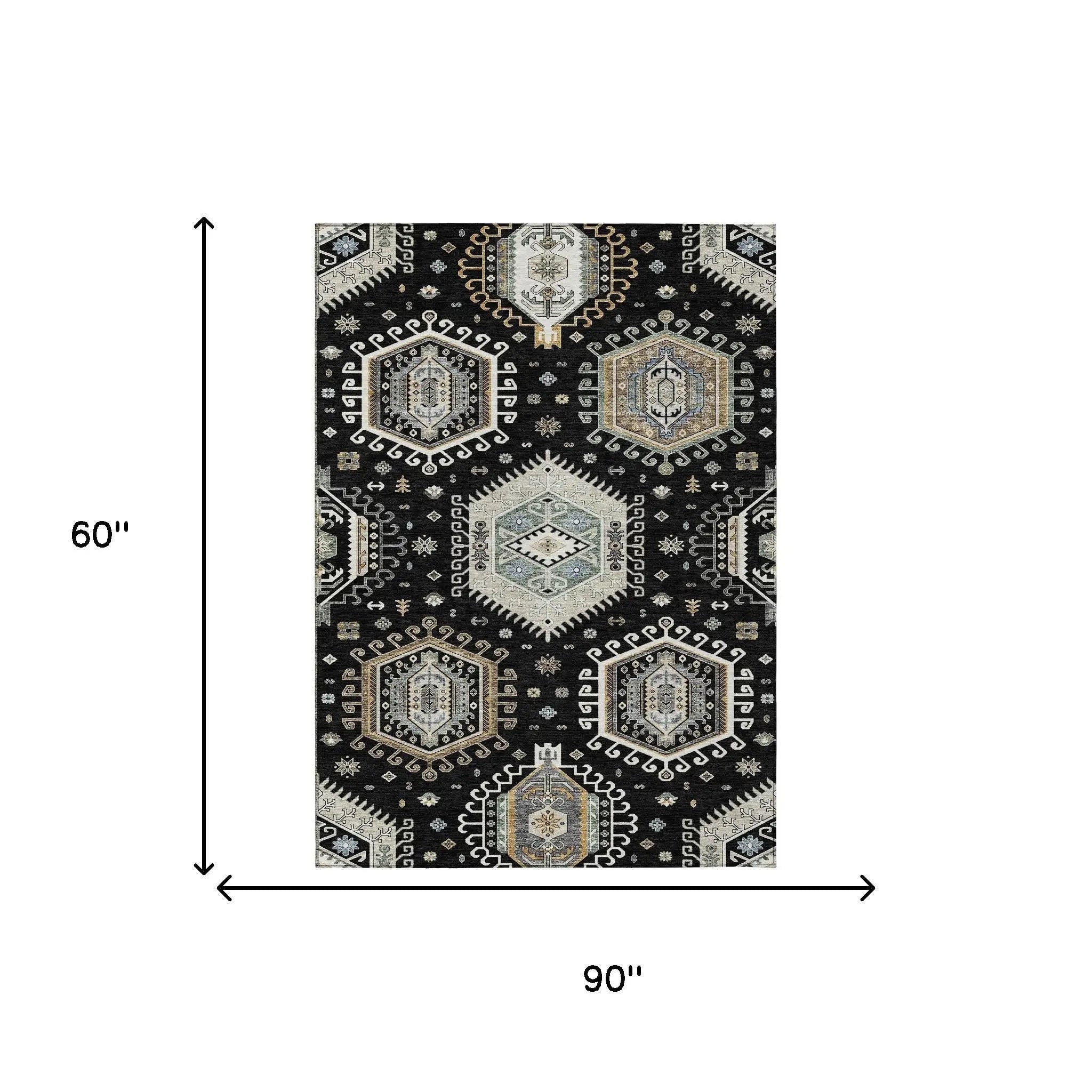 5' X 8' Black And Ivory Tribal Washable Indoor Outdoor Area Rug Homeroots Outdoor