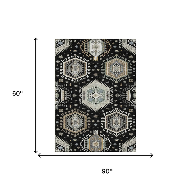 5' X 8' Black And Ivory Tribal Washable Indoor Outdoor Area Rug Homeroots Outdoor