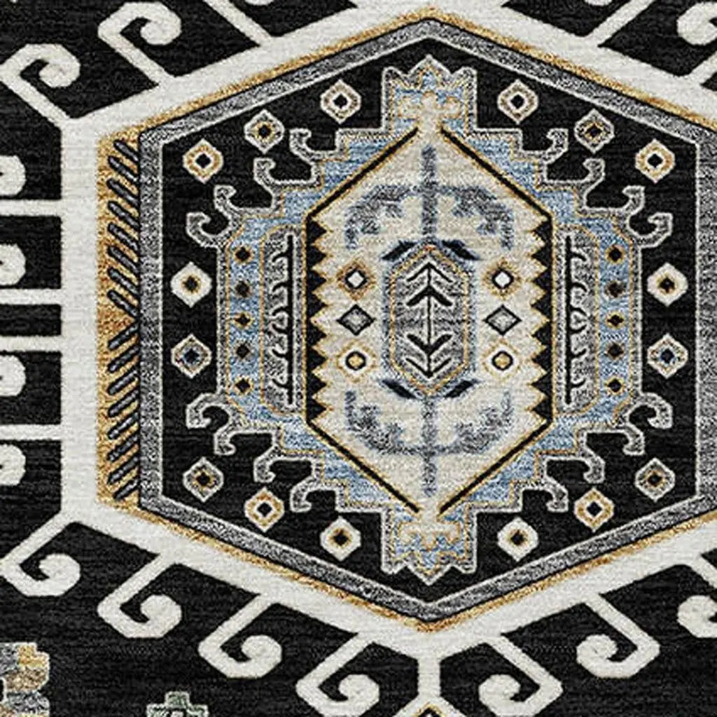 5' X 8' Black And Ivory Tribal Washable Indoor Outdoor Area Rug Homeroots Outdoor