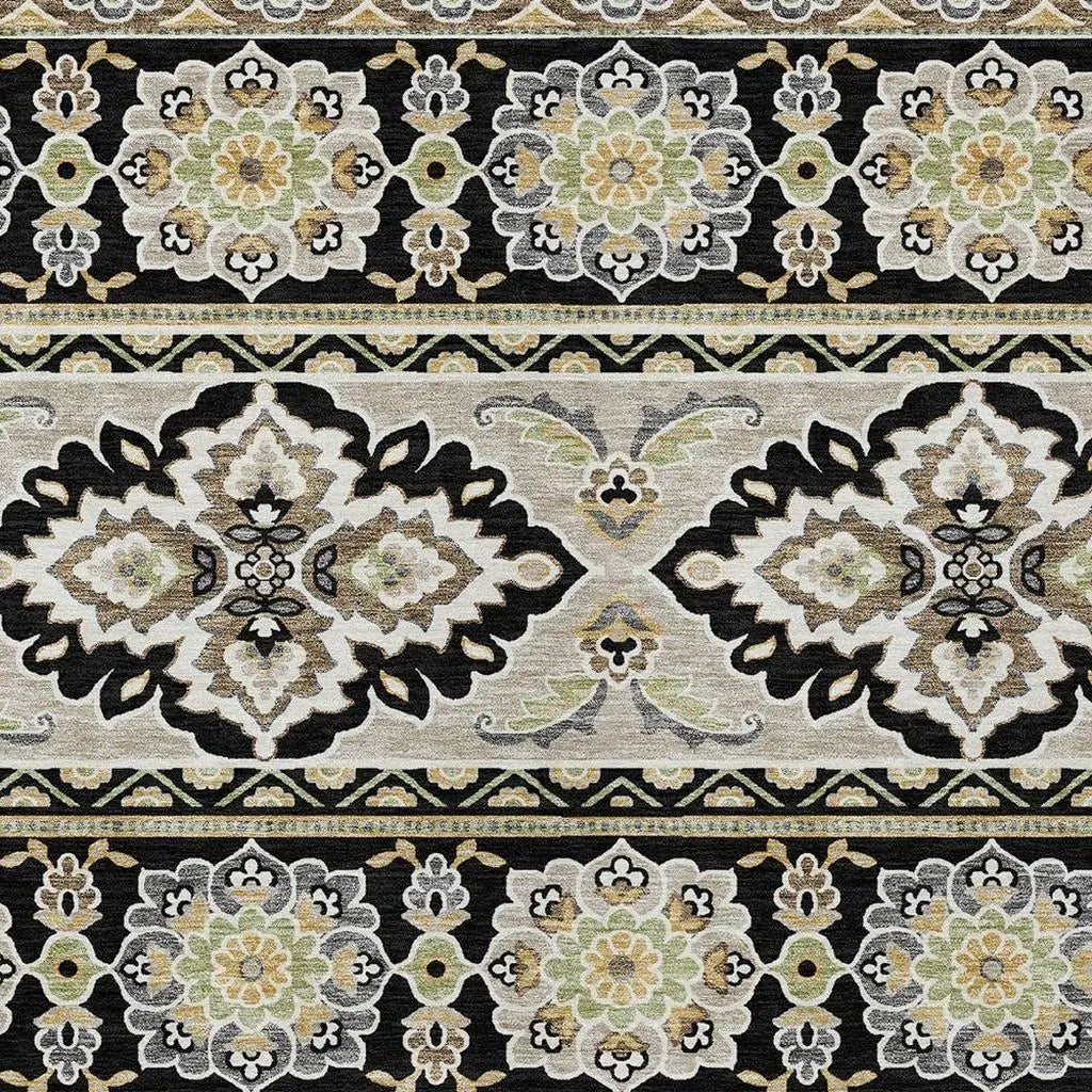 5' X 8' Black And Ivory Tribal Washable Indoor Outdoor Area Rug Homeroots Outdoor