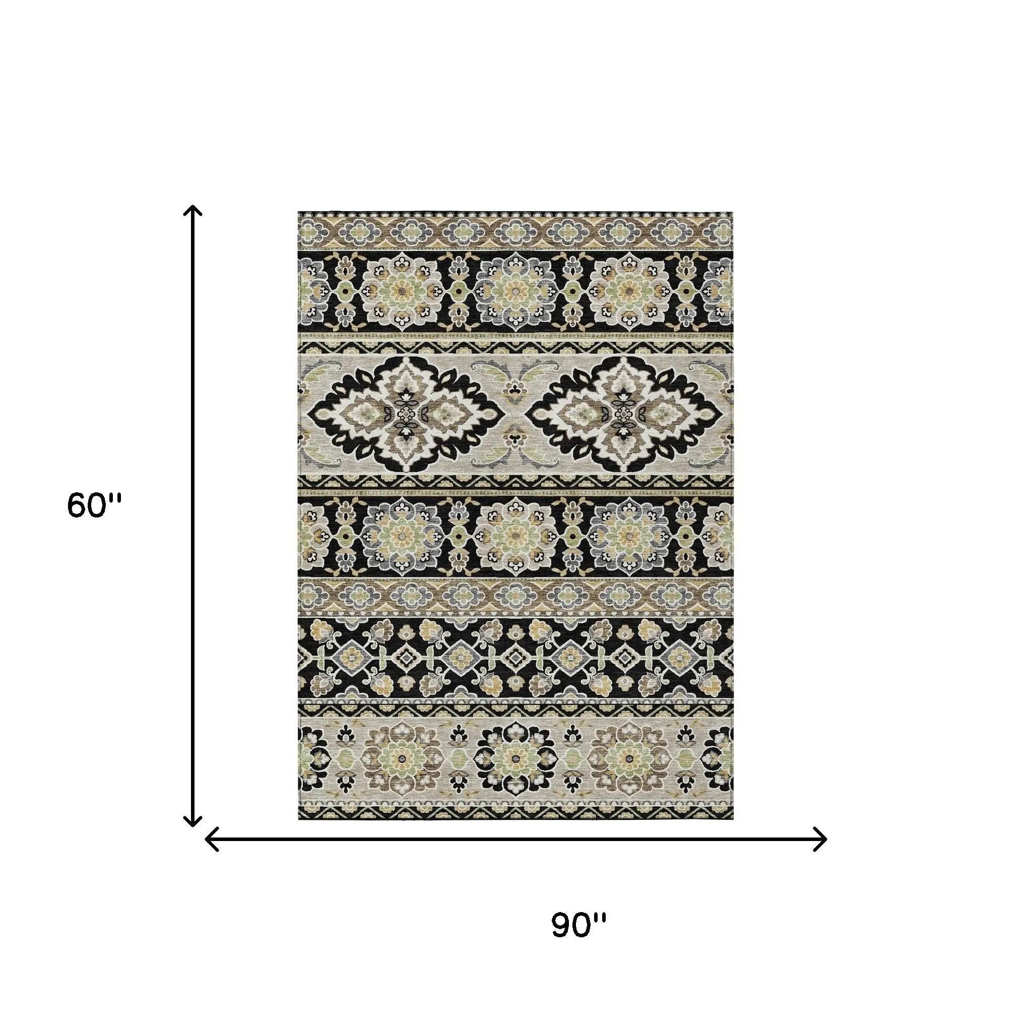 5' X 8' Black And Ivory Tribal Washable Indoor Outdoor Area Rug Homeroots Outdoor