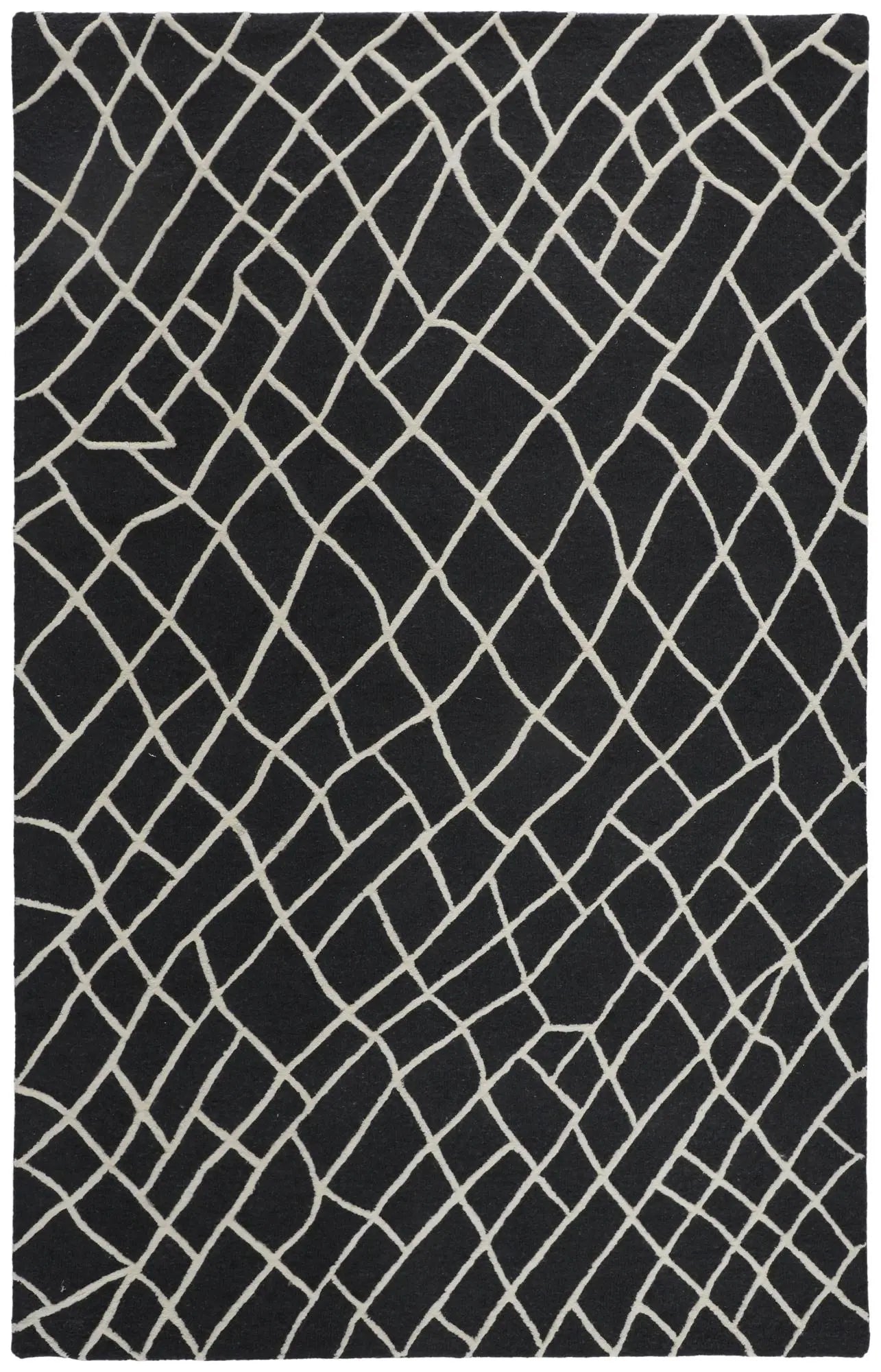 5' X 8' Black And Ivory Wool Geometric Hand Tufted Area Rug Homeroots Home Decor