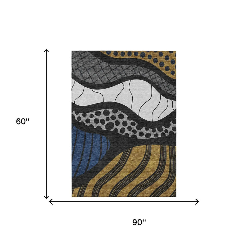 5' X 8' Black And Khaki Abstract Washable Indoor Outdoor Area Rug Homeroots Outdoor