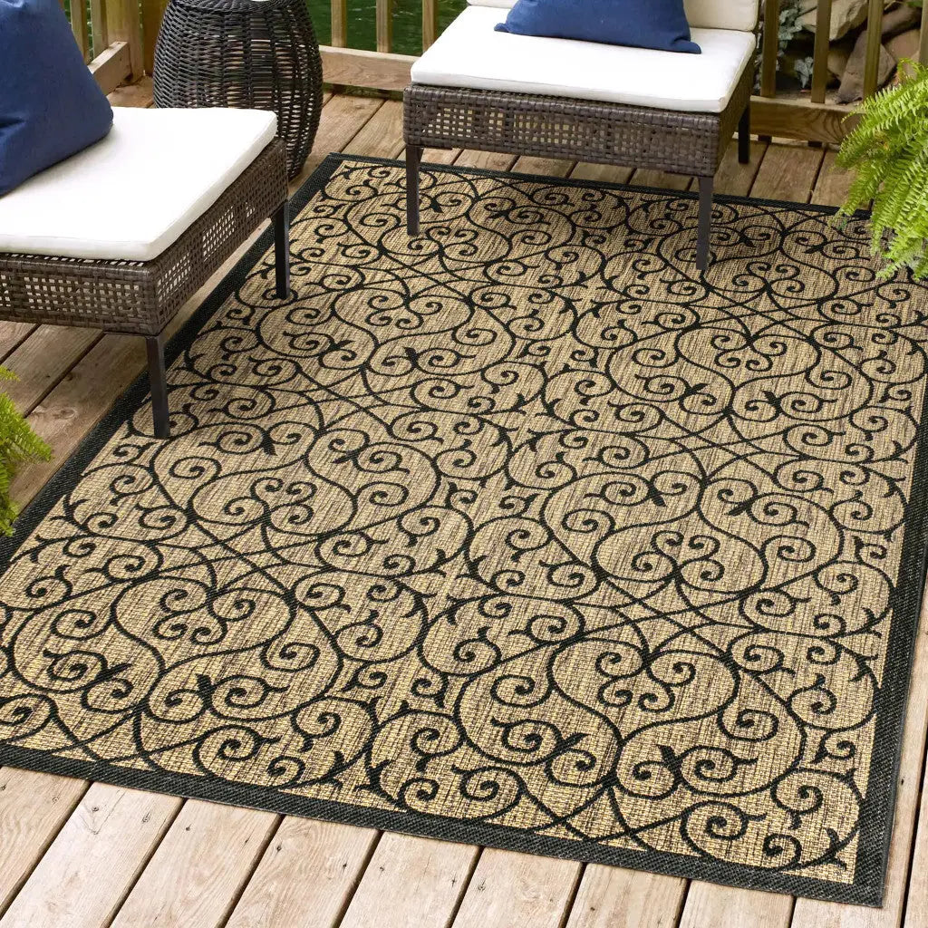 5' X 8' Black And Khaki Geometric Indoor Outdoor Area Rug Homeroots Outdoor