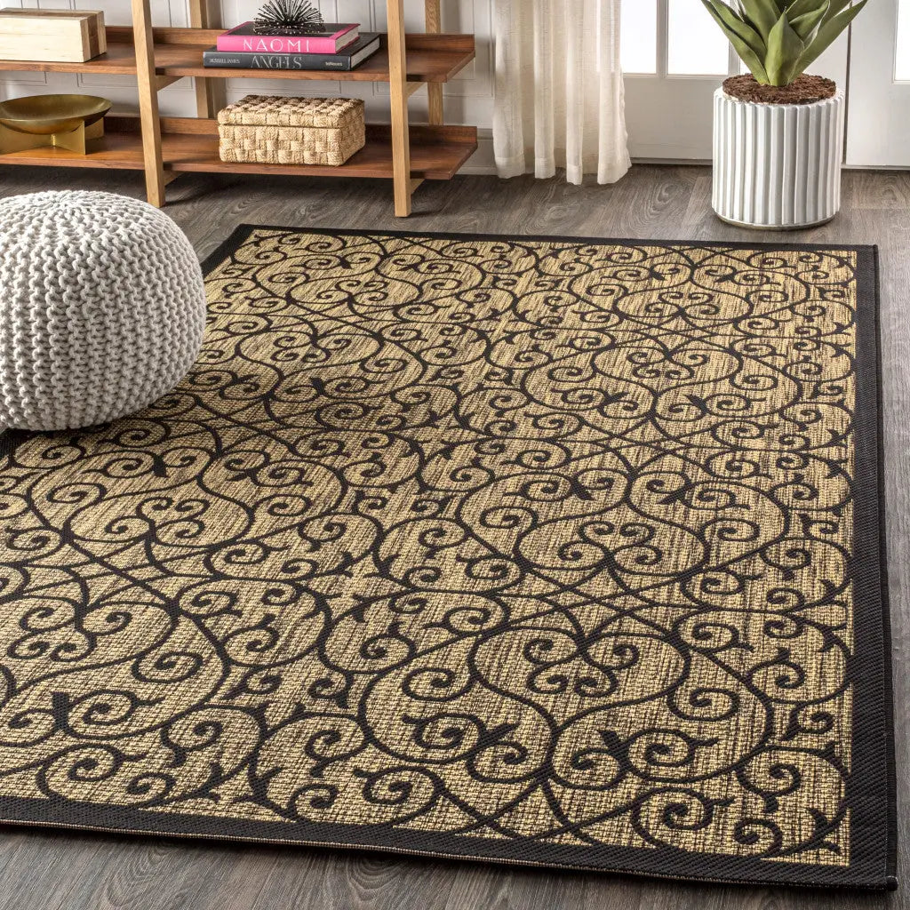 5' X 8' Black And Khaki Geometric Indoor Outdoor Area Rug Homeroots Outdoor