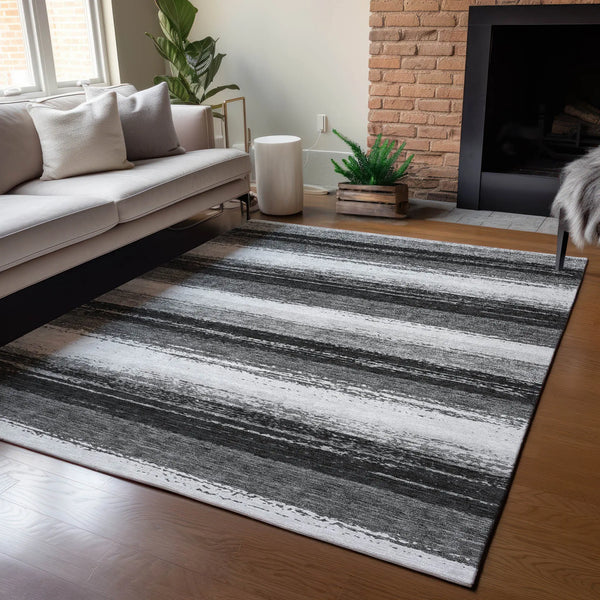 5' X 8' Black And Khaki Striped Washable Indoor Outdoor Area Rug Homeroots Outdoor