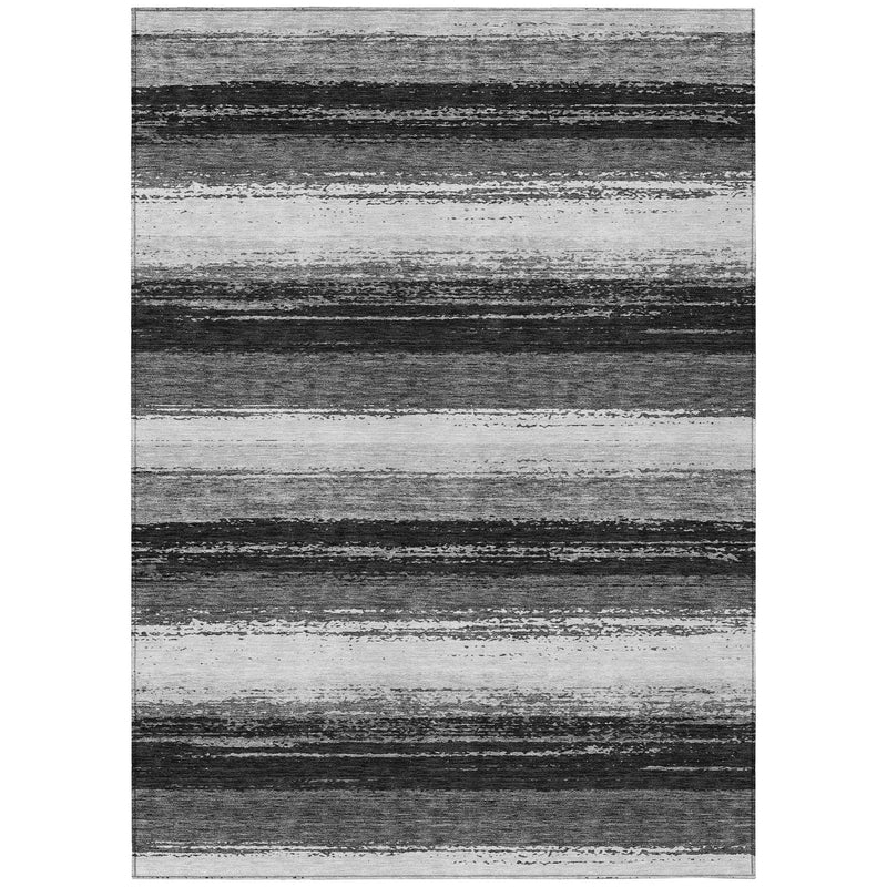 5' X 8' Black And Khaki Striped Washable Indoor Outdoor Area Rug Homeroots Outdoor