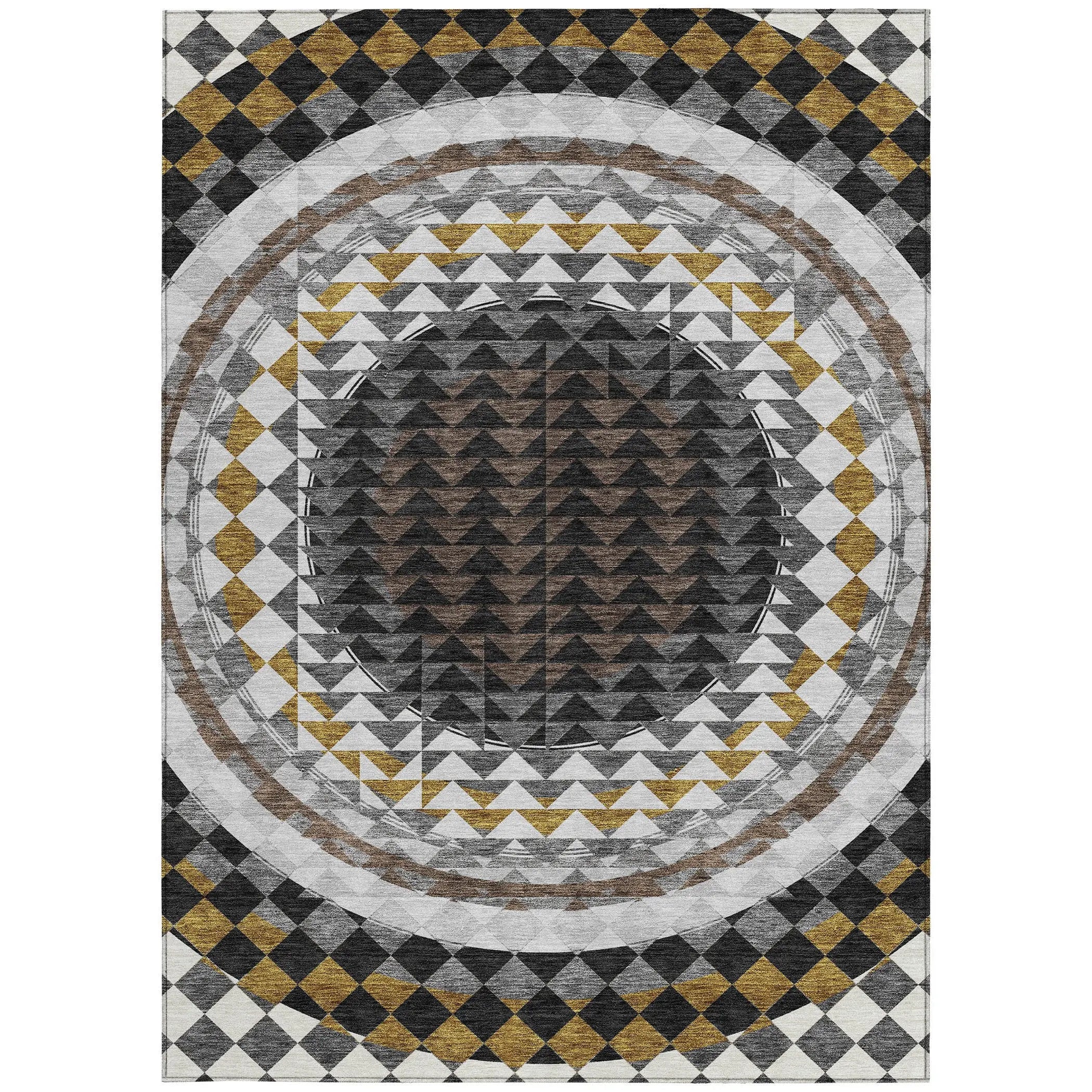 5' X 8' Black And Linen Geometric Washable Indoor Outdoor Area Rug Homeroots Outdoor