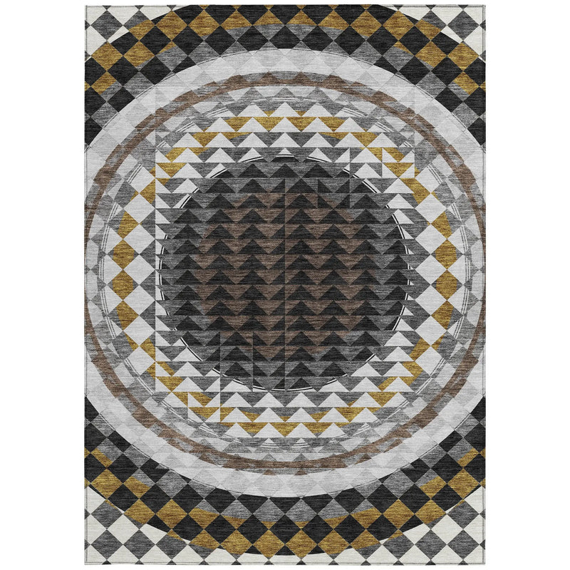 5' X 8' Black And Linen Geometric Washable Indoor Outdoor Area Rug Homeroots Outdoor