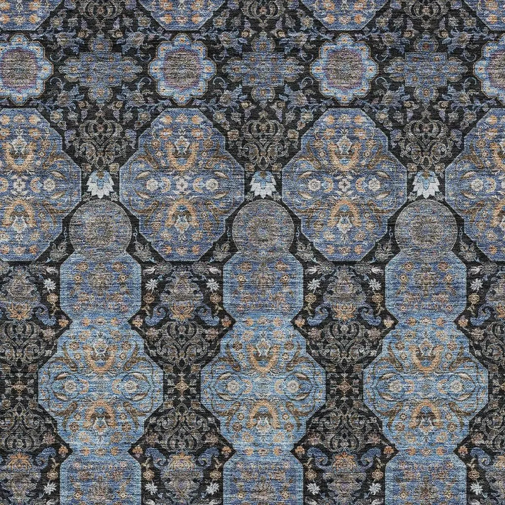 5' X 8' Black And Navy Blue Floral Washable Indoor Outdoor Area Rug Homeroots Outdoor