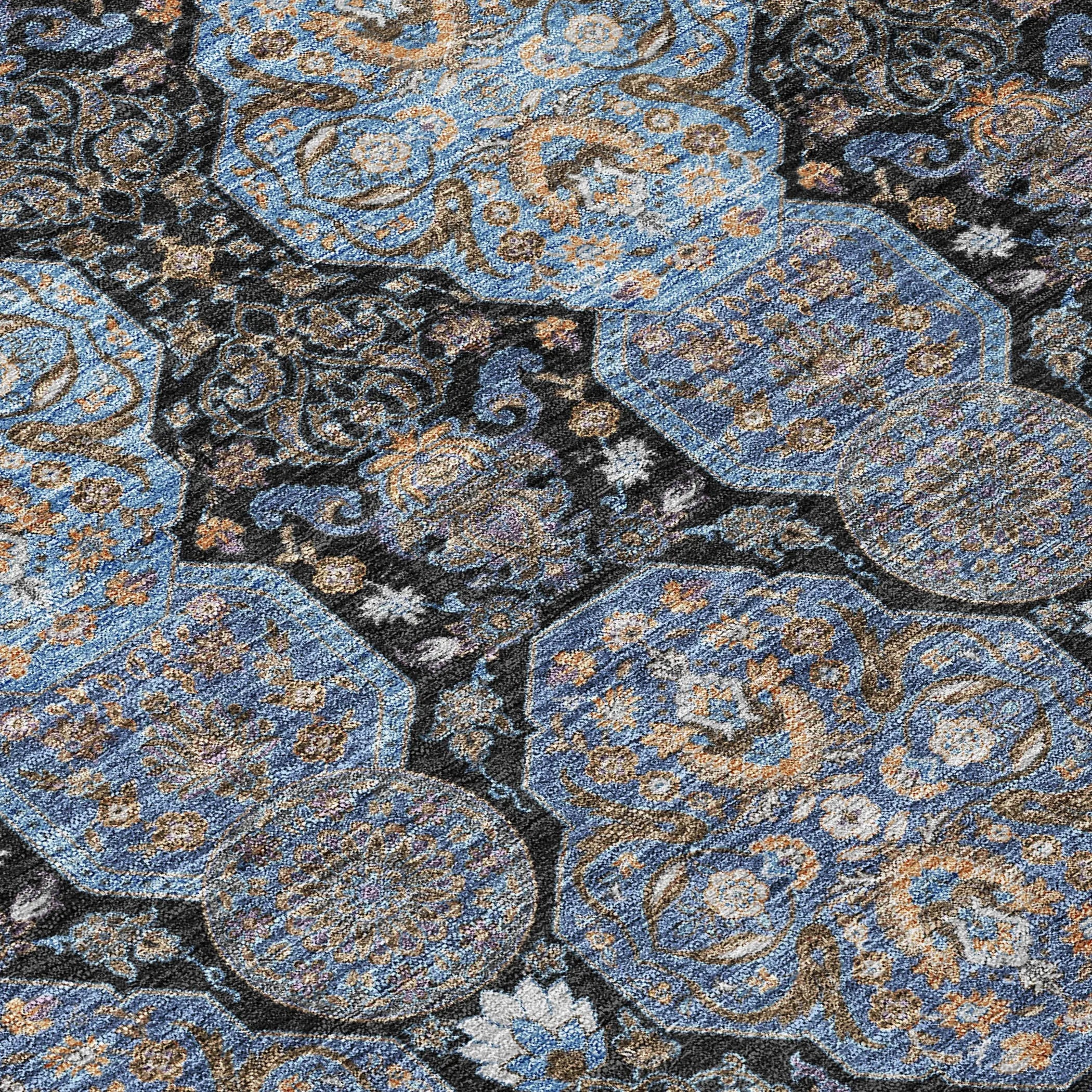 5' X 8' Black And Navy Blue Floral Washable Indoor Outdoor Area Rug Homeroots Outdoor